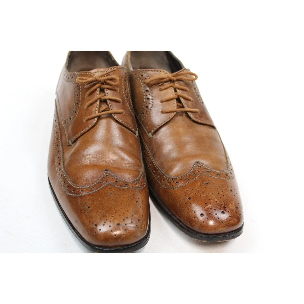 BOSTONIAN CLASSICS Men's Burgundy Leather Wing Tip Oxfords Size 10.5 B Made USA